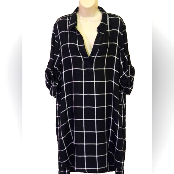 Chelsea & Theodore Black & White Check Grid Print Shirt Dress, X-Large,NWT - Picture 6 of 12